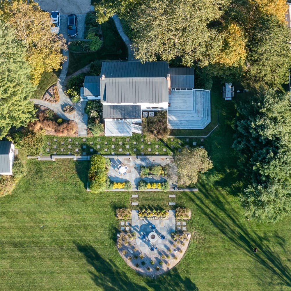 Aerial view of the estate grounds