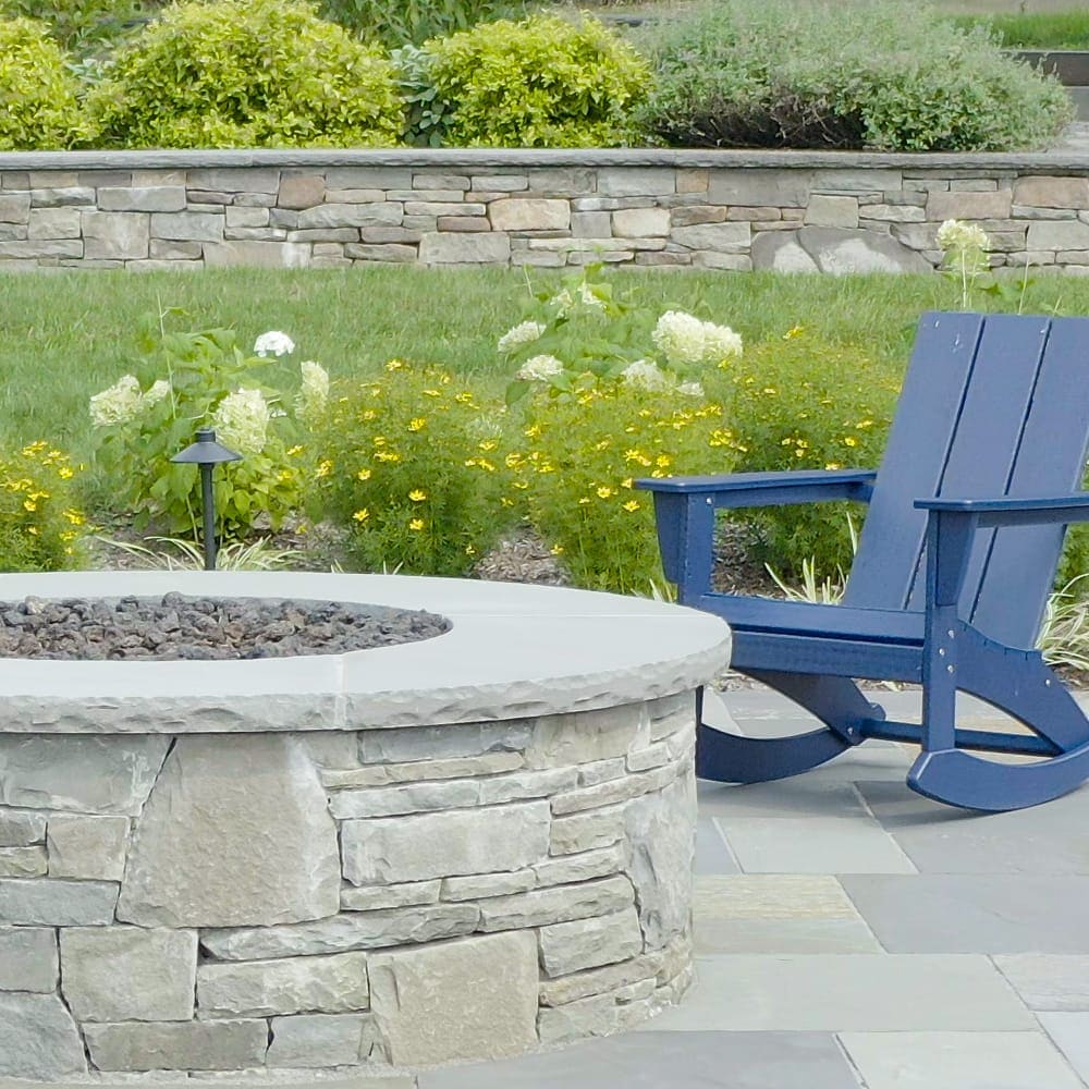 Layered garden design with stone pathways